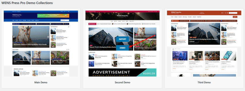 WENS Press Demo preview screen